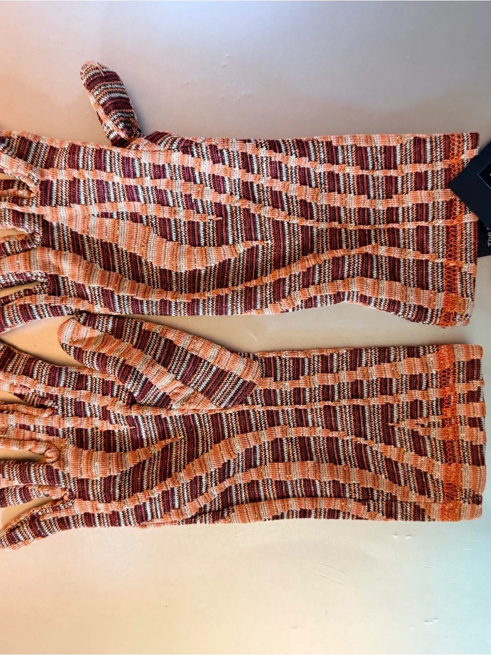 Anna Sui Striped Knit Long Gloves in Orange, Brown & Cream NWT $178